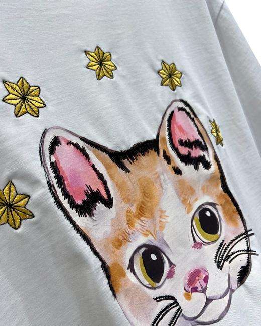 女款猫咪印花刺绣宽松短袖T恤ba012 商品图2