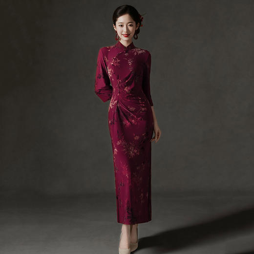 收腰鱼尾国风新中式长袖旗袍改良年轻款高级感修身旗袍SC22096 商品图1