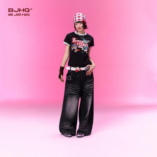 飞天小女警联名 BJHG不计后果复古卡通正肩t恤女款夏新款舒适短袖 商品图2