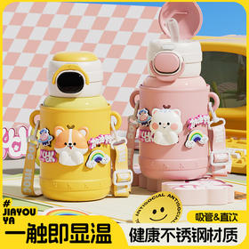男女学生新款水杯上学专用杯子可爱背带吸管水壶儿童保温杯