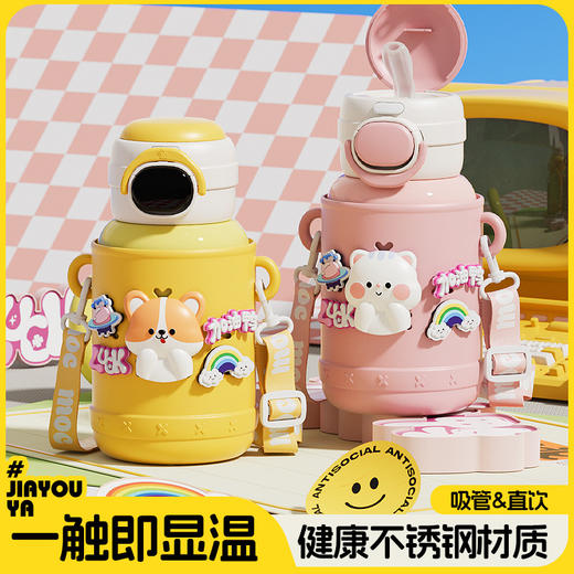 男女学生新款水杯上学专用杯子可爱背带吸管水壶儿童保温杯 商品图0