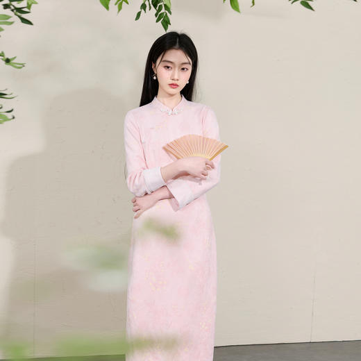 三彩【春山远黛】2026春季新款立领旗袍连衣裙A字裙九分袖长裙C 商品图2