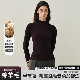官网1299！内家半高领秋冬羊毛棉混纺柔弹长袖上衣云感烟管领修身显瘦保暖内衣打底衫女