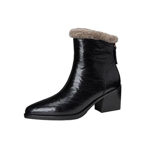 【预售5天】复古尖头羊皮毛一体雪地靴显瘦后拉链真皮保暖加厚马丁靴冬毛毛靴&7048 商品图4