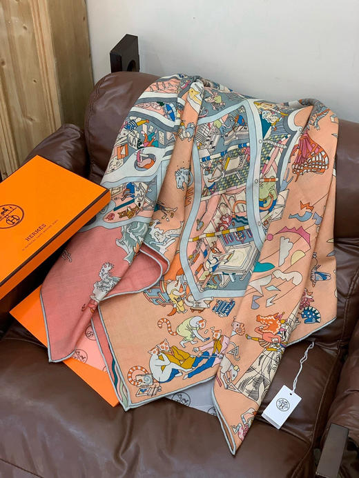 秋冬特惠💰450 爱马仕围巾 “马术学院”双面同色丝绒披肩～手工卷边丝绒方巾 商品图4