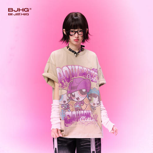 飞天小女警联名 BJHG不计后果复古卡通t恤女款夏新款宽松透气上衣 商品图1