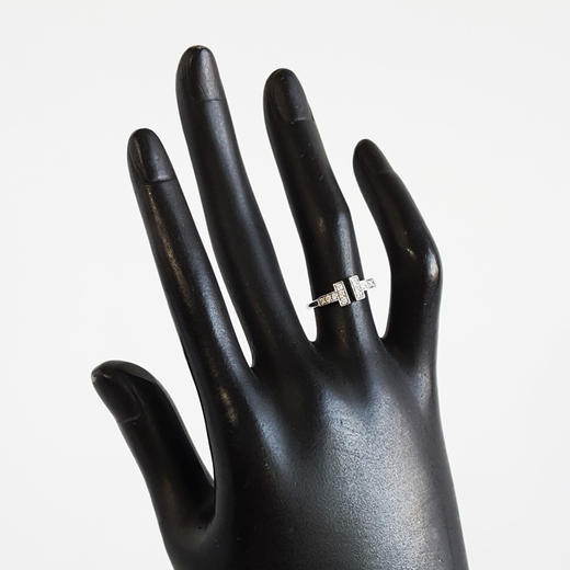 【95新】Tiffany & Co.蒂芙尼Tiffany T系列18K白金镶钻双T开口线圈戒指48号女士 211225NJT02 商品图7