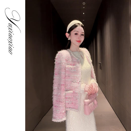 余潇潇【塞纳画廊】气质轻奢重工珠片编织小香风提花里布圆领外套 商品图4