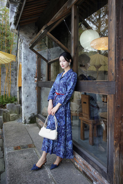 【多件多折】逸红颜明月优选#沉静棉麻印花裙【莳光】职场西装领撞色连衣裙，古色古香日常款新中式，风静绽芳华 商品图7