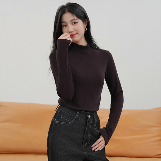 官网1299！内家半高领秋冬羊毛棉混纺柔弹长袖上衣云感烟管领修身显瘦保暖内衣打底衫女 商品图1