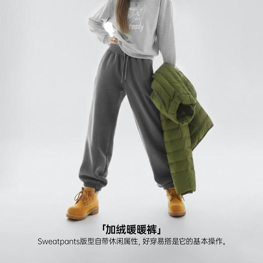 马登深灰色针织加绒厚保暖卫裤抽绳收口束脚休闲直筒长裤子女士冬 商品图1