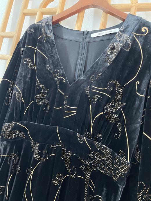 「断码清仓」超美下摆不规则烫金进口金丝绒裙秋冬连衣裙 L码  ZFYY284 商品图2