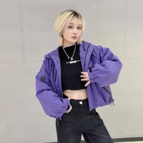 NC连帽撞色拉链夹棉风衣外套50914（紫） 冬季 254060010321