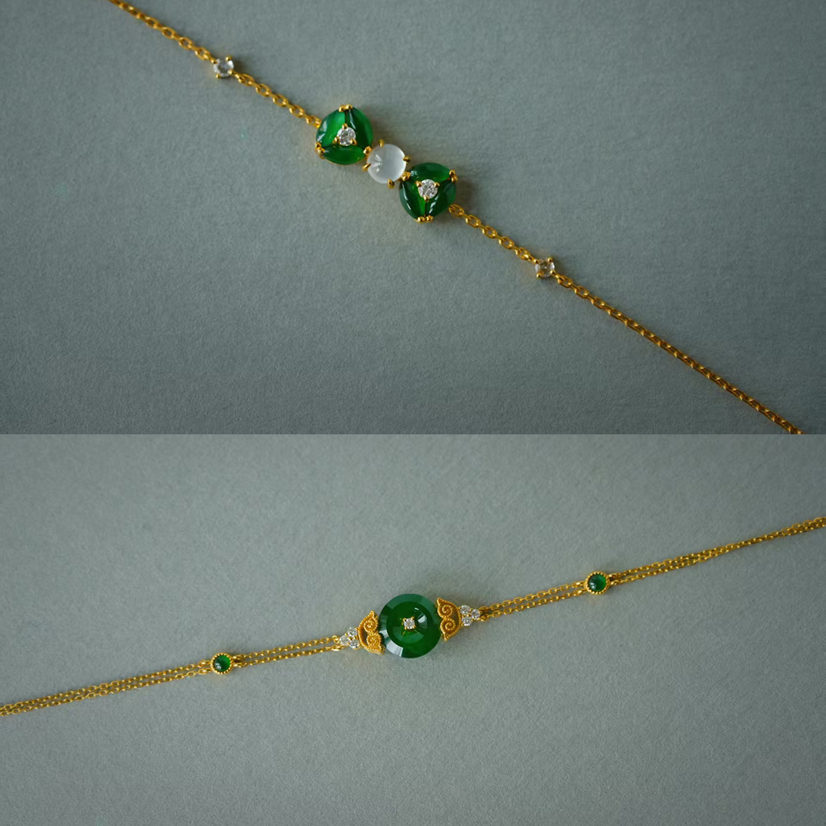 龢盒原创 二款百搭18k金镶翡翠手链