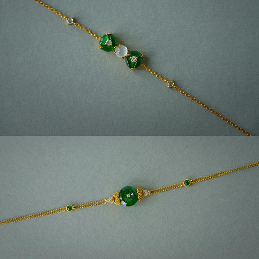 龢盒原创 二款百搭18k金镶翡翠手链 商品图0