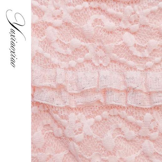 余潇潇【粉黛梦境】浪漫气质针织拼接蕾丝圆领修身上衣&蕾丝长半裙 商品图2