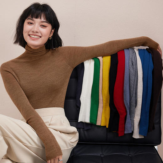 丁摩 100%羊毛针织毛衣羊毛衫女高领打底衫秋冬内搭纯色针织衫8820 商品图3