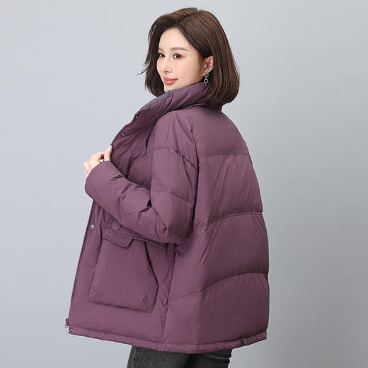 丁摩 紫色羽绒服女冬季爆款90白鸭绒大码立领上衣368016 商品图1