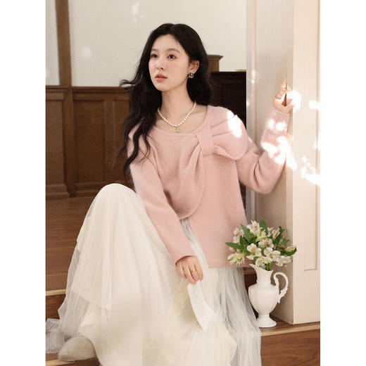 鹿向南「褶影罗曼」法式杏色纱裙女冬新款高腰垂感长款A字半身裙 商品图4