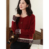 鹿向南「心动降临」红色新年毛衣女秋冬复古风圆领针织衫拼接上衣 商品缩略图2