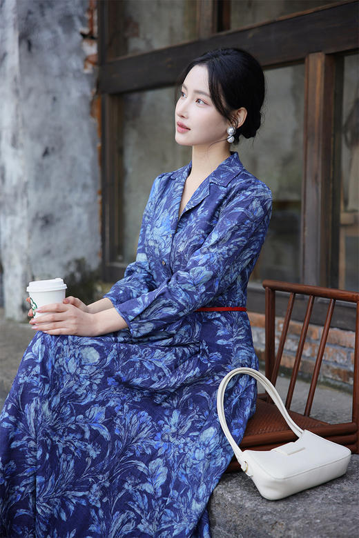 【多件多折】逸红颜明月优选#沉静棉麻印花裙【莳光】职场西装领撞色连衣裙，古色古香日常款新中式，风静绽芳华 商品图8