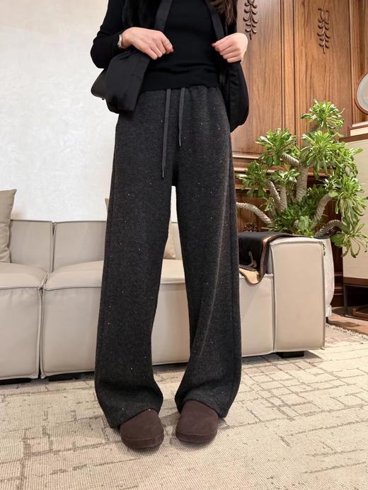 F010405冬季星河亮片加绒加厚保暖宽松直筒垂顺羊毛阔腿裤 商品图2