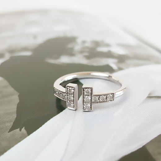 【95新】Tiffany & Co.蒂芙尼Tiffany T系列18K白金镶钻双T开口线圈戒指48号女士 211225NJT02 商品图3
