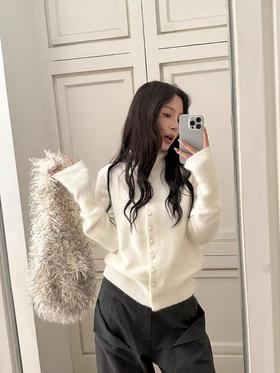 立领小翻领纽扣针织开衫毛衣