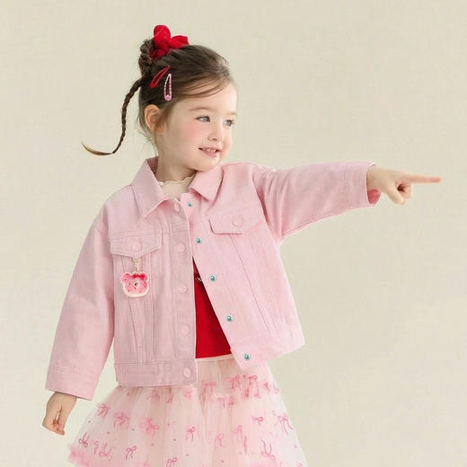 笛莎Deesha 童装女童外套2026春新款甜美风女童甜甜圈粉牛仔外套 商品图0