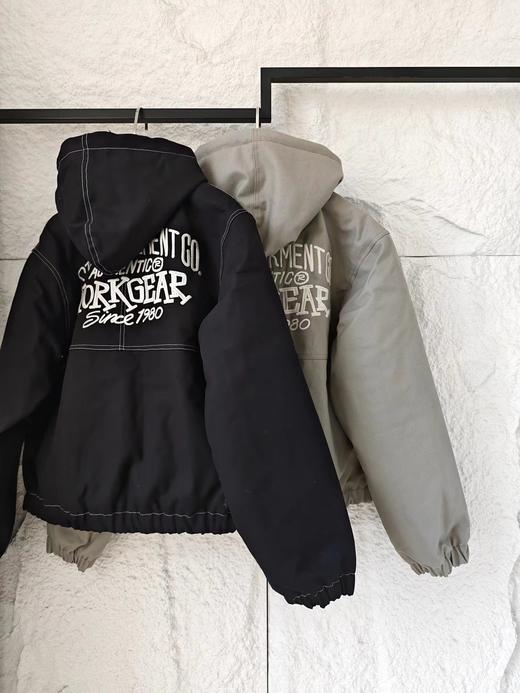 F010435刺绣字母口袋拉链连帽美式复古夹克棉外套 商品图5