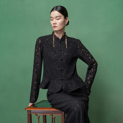 【林栖设计小店】【马面裙好搭档】蕾丝花影|新中式荷叶边拼接2026早春新款外套上衣1961113 商品图8