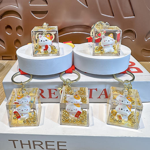 【新年纳福❗️元宝流沙招财猫】圆润可爱，，福来到，好运连连！马年漂流瓶入油钥匙扣创意可爱招福挂件精致包包车挂饰 商品图4