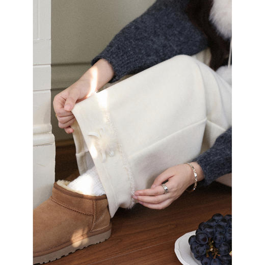 鹿向南「休闲软妹」杏色加绒休闲裤女秋冬宽松显瘦加厚阔腿长裤子 商品图0