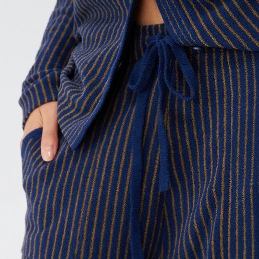 官网599！AR轻暖绒女士长袖长裤条纹翻领睡衣套装 时尚舒适可外穿家居服 高支半边绒董洁同款 商品图3