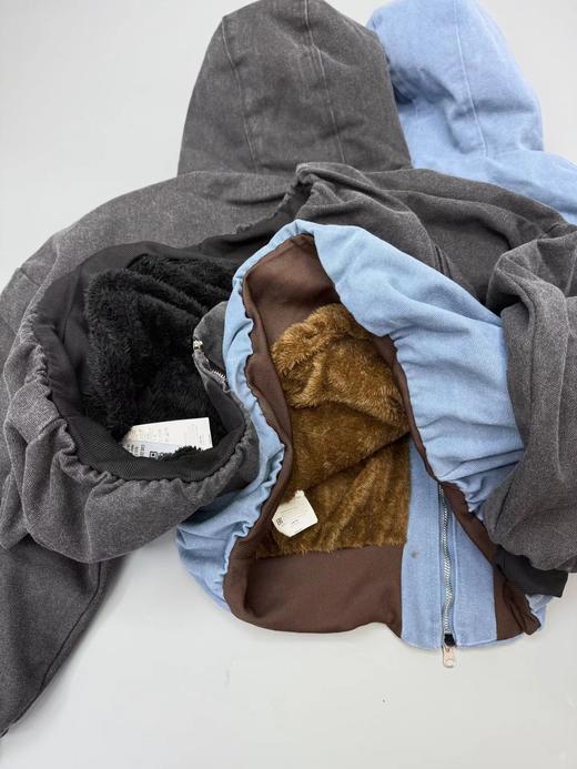 F010434冬季水洗做旧座山雕情侣款款连帽棉服外套 商品图6