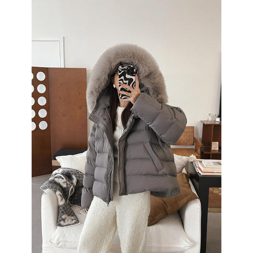 【贵气拉满 90白鸭绒 狐狸毛领】2026哑光韩版小个子连帽下摆抽绳秋冬女式羽绒服！ 商品图4