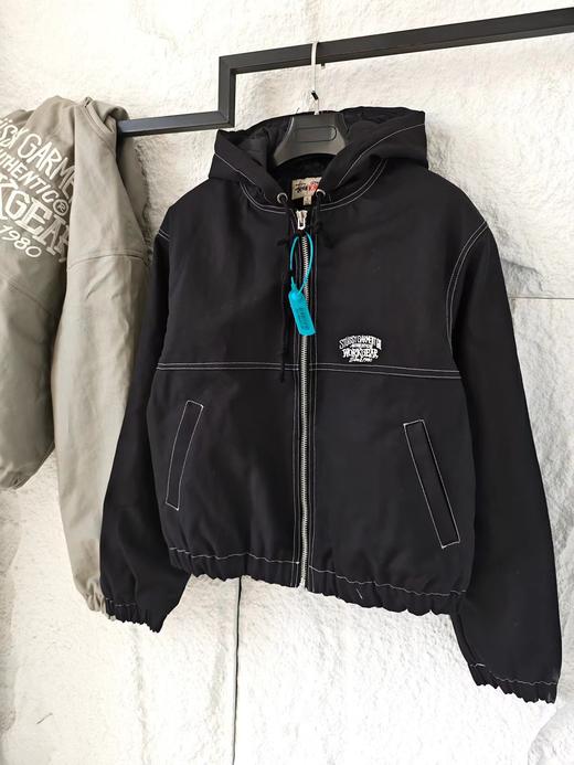 F010435刺绣字母口袋拉链连帽美式复古夹克棉外套 商品图2