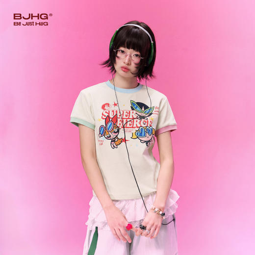 飞天小女警联名 BJHG不计后果复古卡通正肩t恤女款夏新款舒适短袖 商品图0