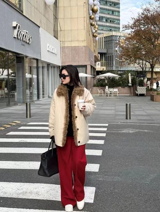 F010407冬季新款加绒加厚拉腿显瘦红色羊毛阔腿裤 商品图11