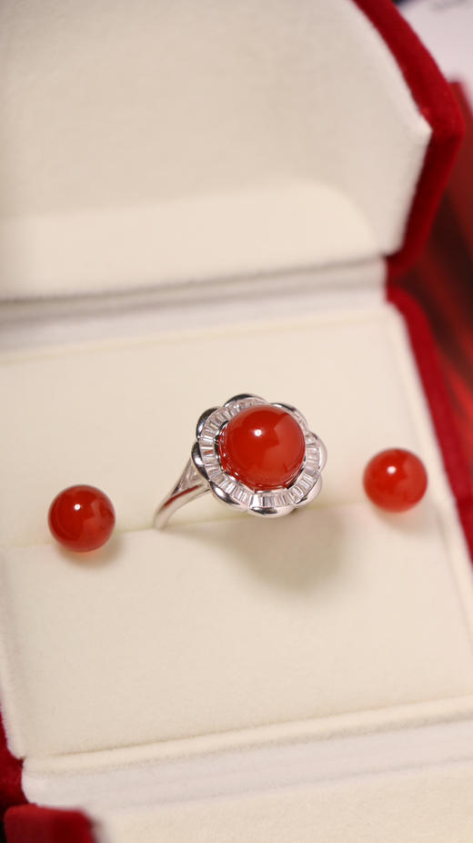 红玛瑙戒指+耳钉 戒指10mm 耳钉8mm 925银配件 商品图1