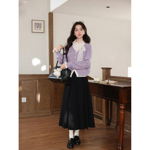 鹿向南「香芋奶芙」紫色假两件毛衣女秋冬慵懒风高级感针织衫上衣 商品图1