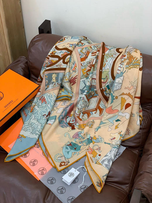 秋冬特惠💰450 爱马仕围巾 “马术学院”双面同色丝绒披肩～手工卷边丝绒方巾 商品图4