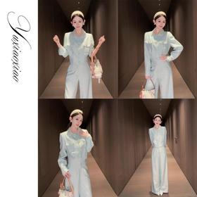 余潇潇【薄荷奶绿】含羊毛醋酸桑蚕丝小香风外套&宽松直筒休闲裤