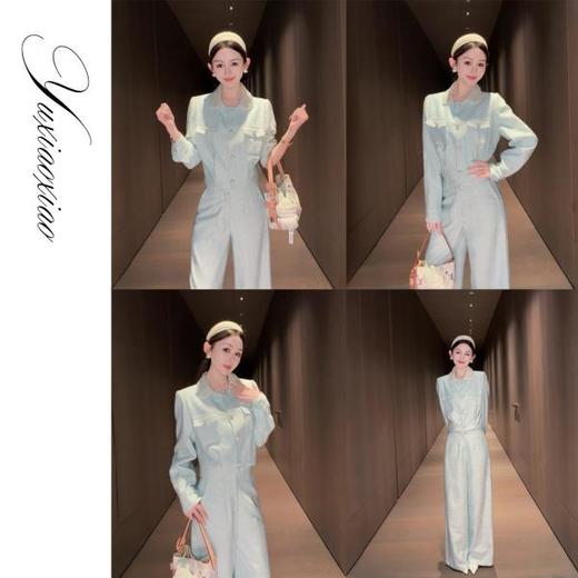 余潇潇【薄荷奶绿】含羊毛醋酸桑蚕丝小香风外套&宽松直筒休闲裤 商品图0