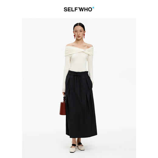 SELFWHO可机洗绵羊毛混纺新年红打底针织衫女2026春新款露肩毛衣 商品图1