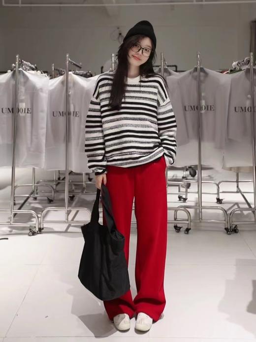 F010407冬季新款加绒加厚拉腿显瘦红色羊毛阔腿裤 商品图8