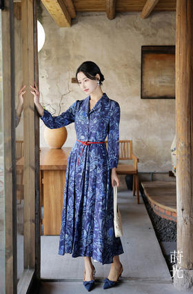 【多件多折】逸红颜明月优选#沉静棉麻印花裙【莳光】职场西装领撞色连衣裙，古色古香日常款新中式，风静绽芳华