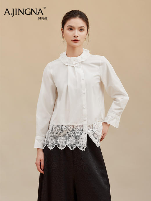 【oversize慵懒】阿菁娜冬季新款法式蕾丝衬衫oversize慵懒温柔氛围感F30D209003 商品图1