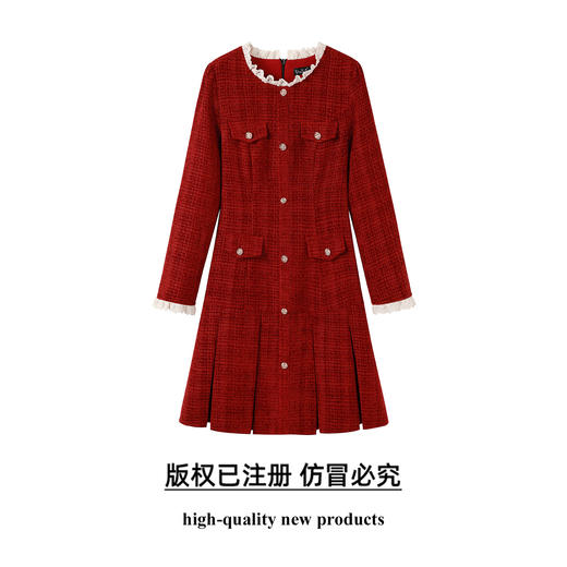 奢姿大码女装2025冬季时尚撞色圆领连衣裙胖妹妹气质显瘦通勤长裙9954854019 商品图0