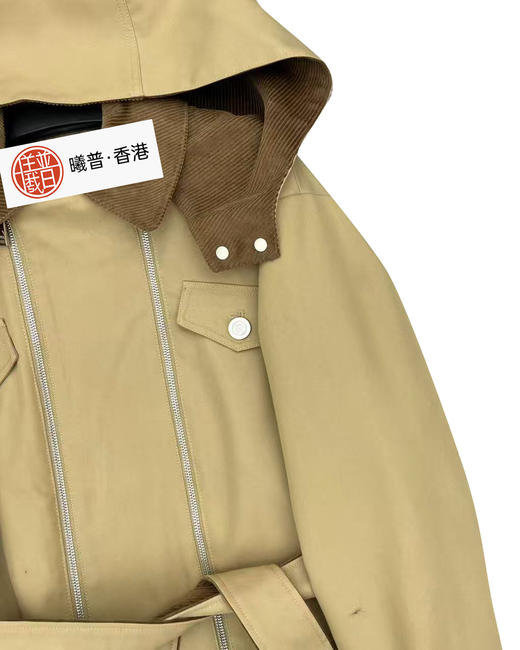 女款灯芯绒拼接连帽中长款风衣外套zh011 商品图2